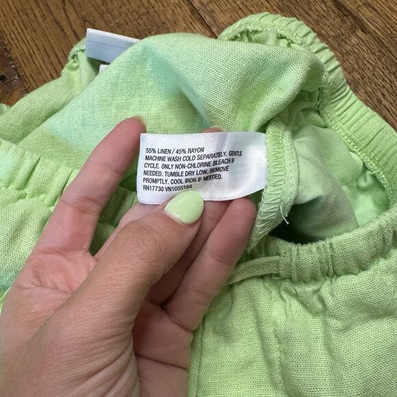 A NEW DAY Linen Blend Lime Green Pants Beach Resort Size XS OVERSIZED Baggy - Picture 9 of 9